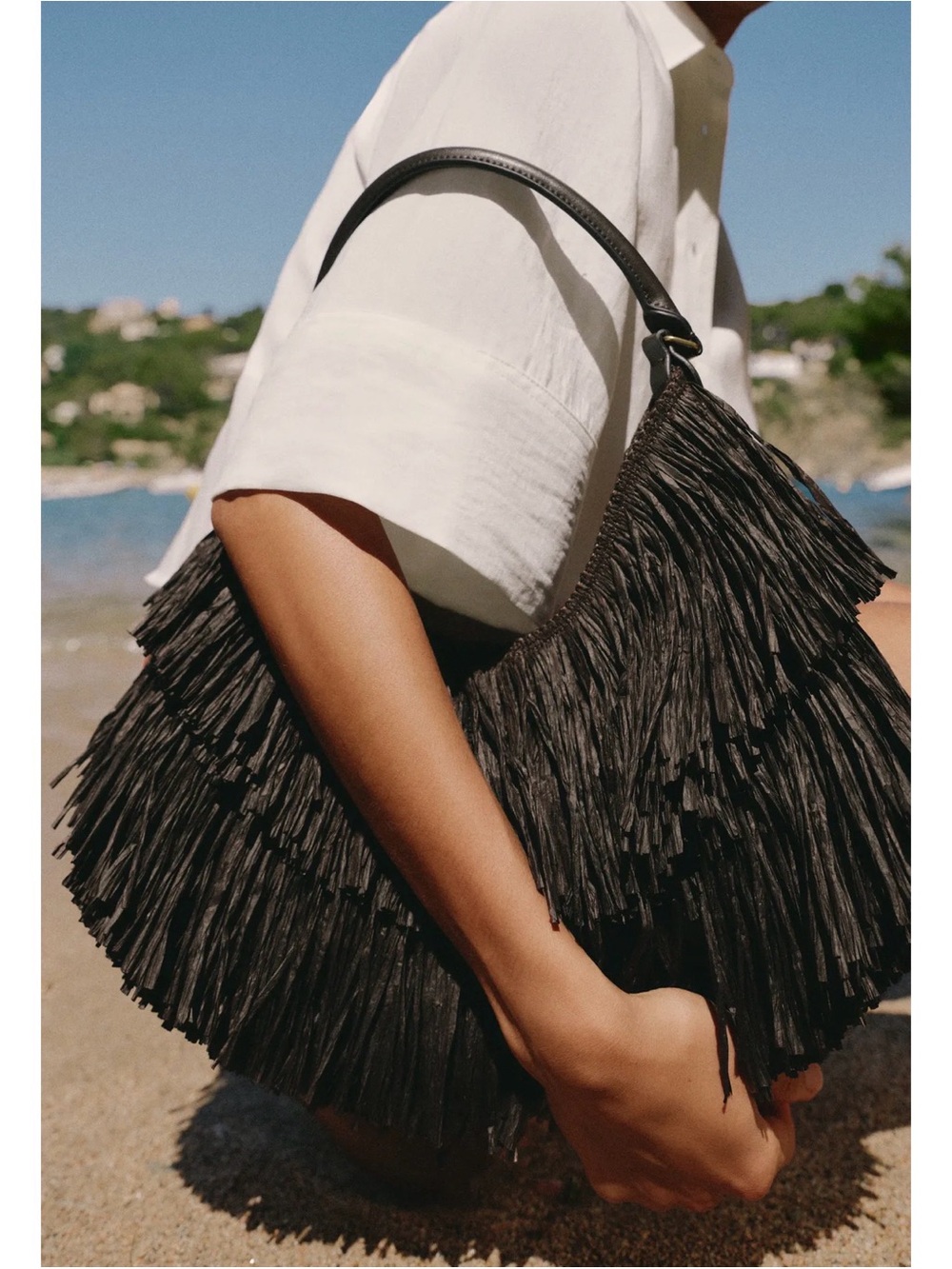 Zara Black Fringe Raffia Shoulder Bag